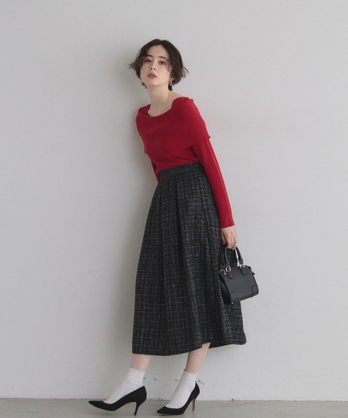 &. NOSTALGIA（アンドドットノスタルジア）の「ツイードタックフレアスカート（スカート・レディース・ブラック/オフホワイト/ブルー・M）」の16枚目の写真