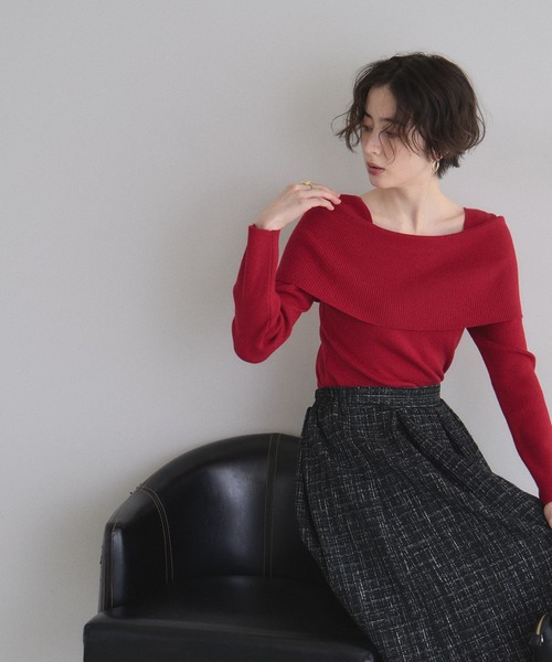 &. NOSTALGIA（アンドドットノスタルジア）の「ツイードタックフレアスカート（スカート・レディース・ブラック/オフホワイト/ブルー・M）」の18枚目の写真