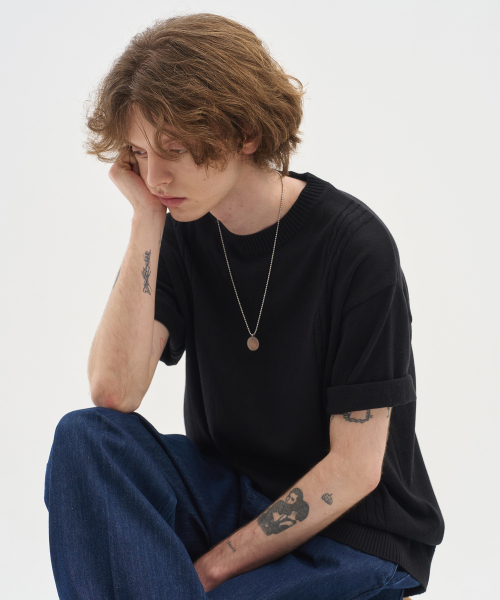 BLOND9(ブロンドナイン)の「ソフトケーブルラウンド半袖ニット_ブラック(ニット/セーター・メンズ・その他・MEDIUM/LARGE/X-LARGE)」の4枚目の写真