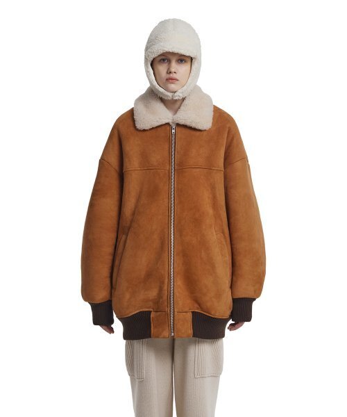 TRUNK PROJECT(トランクプロジェクト)の「Shearling Bomber Jacket_Brown(ムートンコート・レディース・ブラウン・SMALL)」の1枚目の写真