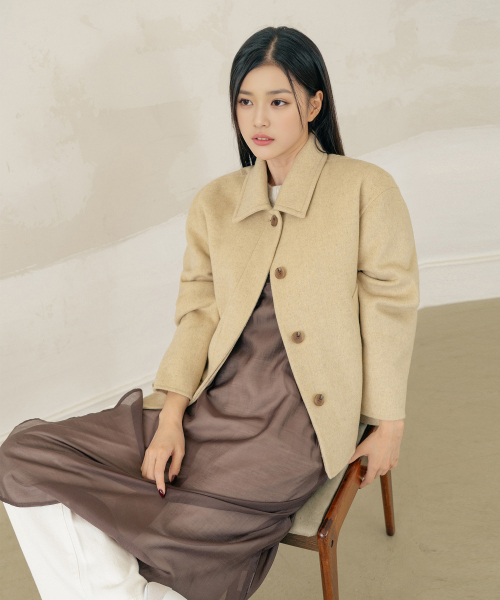 SOUP（スープ）の「スタンドカラー ネック ハーフウールブレンドコート(SBAHCF2)（ダッフルコート・レディース・ライトイエロー・55/66）」の3枚目の写真