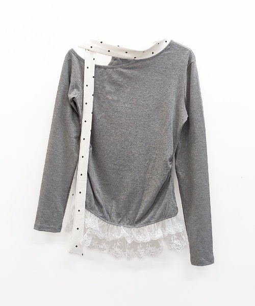 Riff（リフ）の「ドットリボンワンショル裾レーストップス（Tシャツ/カットソー・レディース・ブラック/グレー・M）」の17枚目の写真