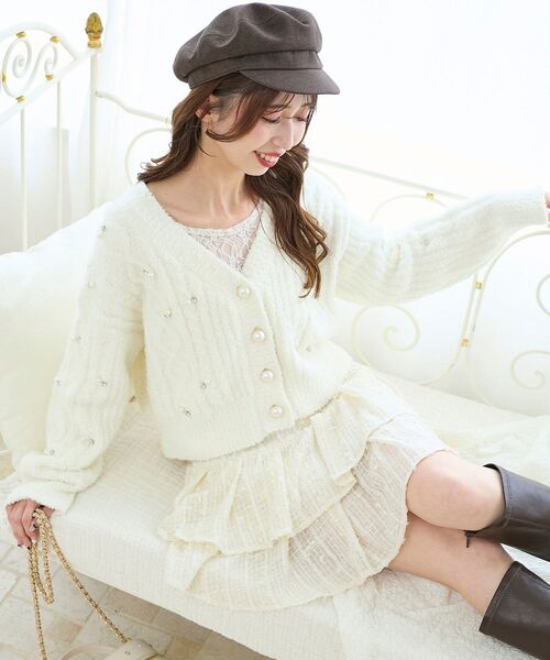 MAJESTIC LEGON（マジェスティックレゴン）の「キラふわシアーミニスカパン（スカート・レディース・ブラック/オフホワイト/アイボリー・MEDIUM）」の13枚目の写真