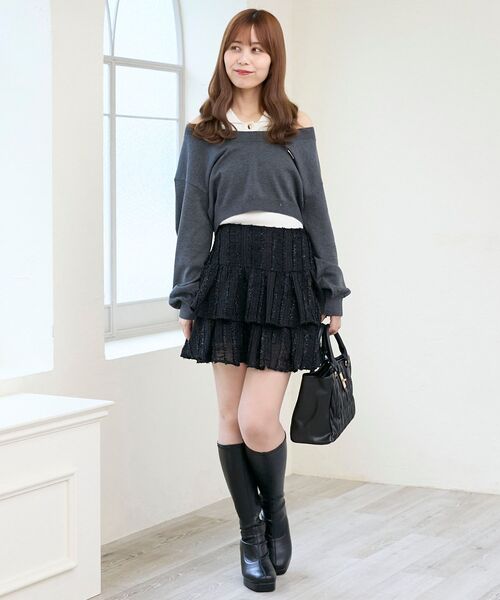 MAJESTIC LEGON（マジェスティックレゴン）の「キラふわシアーミニスカパン（スカート・レディース・ブラック/オフホワイト/アイボリー・MEDIUM）」の21枚目の写真