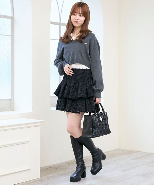 MAJESTIC LEGON（マジェスティックレゴン）の「キラふわシアーミニスカパン（スカート・レディース・ブラック/オフホワイト/アイボリー・MEDIUM）」の22枚目の写真