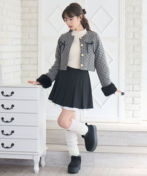 ems excite（エムズエキサイト）の「ファー付中綿リボンJK（ノーカラージャケット・レディース・グレー系その他/ブラック・FREE）」の6枚目の写真