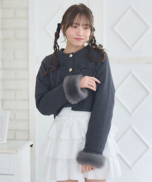 ems excite（エムズエキサイト）の「ファー付中綿リボンJK（ノーカラージャケット・レディース・グレー系その他/ブラック・FREE）」の19枚目の写真