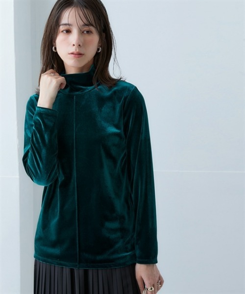 nissen(ニッセン)の「ふわふわベロアセンターラインハイネックプルオーバー<大きいサイズ有>(Tシャツ/カットソー・レディース・ベージュ/ブルーグレー/ダークグリーン/ライトピンク・LL/L/M/S/3L)」の3枚目の写真