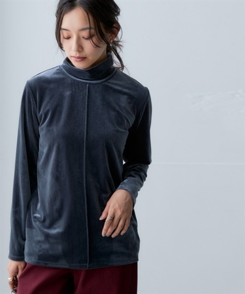 nissen(ニッセン)の「ふわふわベロアセンターラインハイネックプルオーバー<大きいサイズ有>(Tシャツ/カットソー・レディース・ベージュ/ブルーグレー/ダークグリーン/ライトピンク・LL/L/M/S/3L)」の8枚目の写真