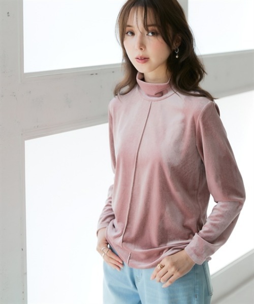 nissen(ニッセン)の「ふわふわベロアセンターラインハイネックプルオーバー<大きいサイズ有>(Tシャツ/カットソー・レディース・ベージュ/ブルーグレー/ダークグリーン/ライトピンク・LL/L/M/S/3L)」の11枚目の写真