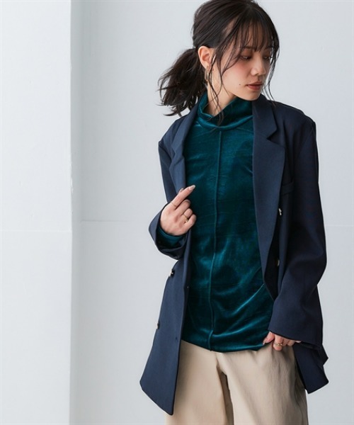 nissen(ニッセン)の「ふわふわベロアセンターラインハイネックプルオーバー<大きいサイズ有>(Tシャツ/カットソー・レディース・ベージュ/ブルーグレー/ダークグリーン/ライトピンク・LL/L/M/S/3L)」の7枚目の写真