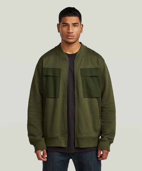 G-STAR(ジースター)の「Woven Mix Sweater Jacket/異素材ミックススウェットボンバーブルゾン(ブルゾン・メンズ・ダークオリーブ・X-SMALL/MEDIUM)」の1枚目の写真
