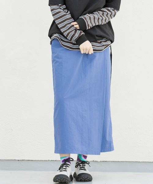 EKAL（エカル）の「『UR TECH』ナイロンタッサ－ラップ風スカート（スカート・レディース・ネイビー/ベージュ/イエロー/ライトブルー・ONE）」の12枚目の写真