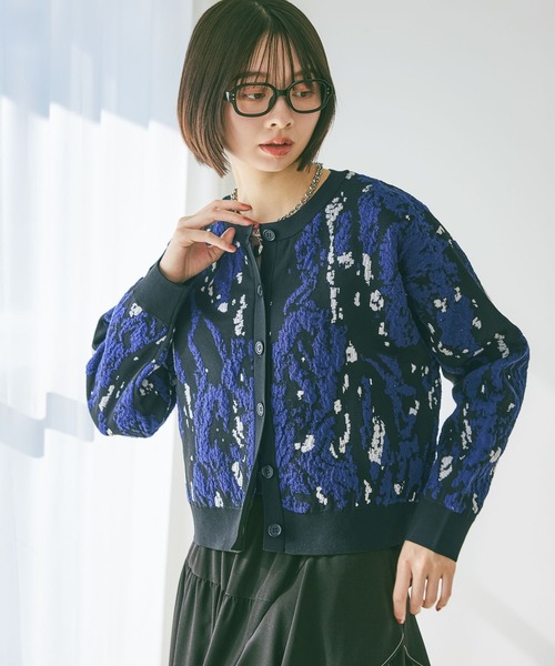 PAGEBOY（ページボーイ）の「3Dモザイクカーディガン（カーディガン/ボレロ・レディース・ブラック/オフホワイト/ブルー・FREE）」の3枚目の写真