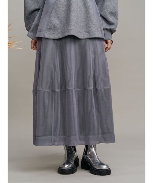 UN3D.（アンスリード）の「DOUBLE FACE MESH COCOON SK / ダブルフェイスメッシュコクーンスカート（スカート・レディース・グレー/ホワイト/ブラック・36/38）」の3枚目の写真