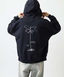 SUNNY SMITH 10.0オンス ヤシの木両面刺繍 オーバーサイズ ZIP-UP フーディ