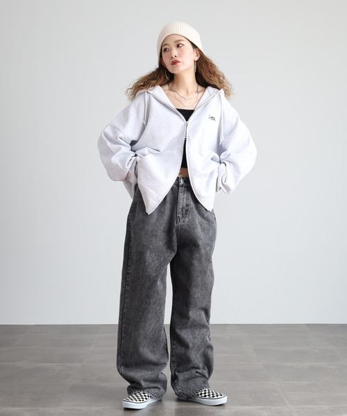 Sunny Smith（サニースミス）の「SUNNY SMITH 10.0オンス ヤシの木両面刺繍 オーバーサイズ ZIP-UP フーディ（パーカー・メンズ・ブラック/アッシュグレー/ネイビー・L/M）」の6枚目の写真
