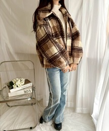 merrylatte | チェックボアショートジャケット【Muller Rossi】(ブルゾン)