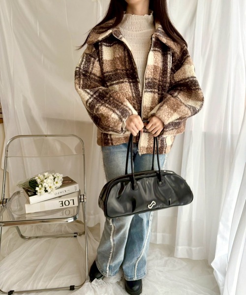 merrylatte（メリーラテ）の「チェックボアショートジャケット【Muller Rossi】（ブルゾン・レディース・ブラウン・FREE）」の12枚目の写真