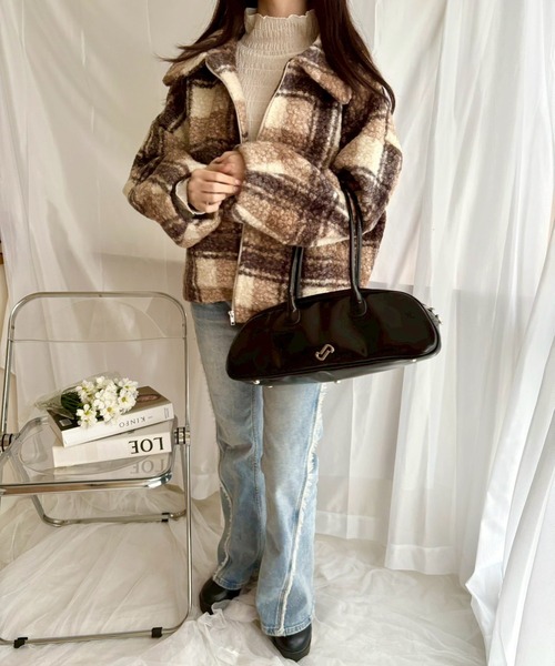 merrylatte（メリーラテ）の「チェックボアショートジャケット【Muller Rossi】（ブルゾン・レディース・ブラウン・FREE）」の14枚目の写真