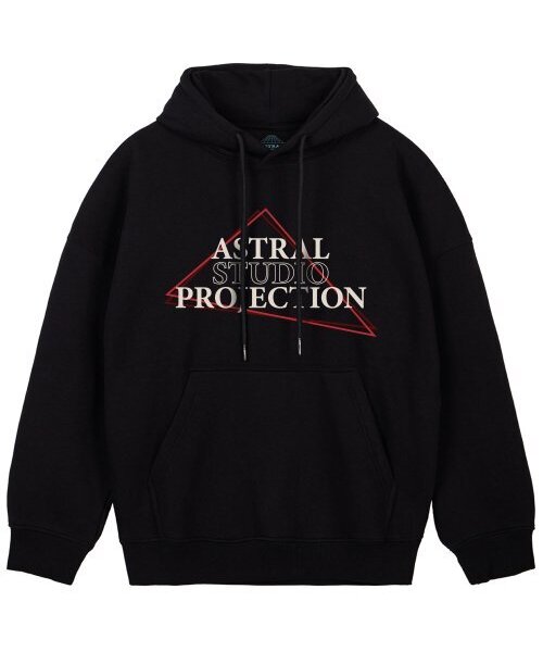 ASTRAL PROJECTION(アストラルプロジェクション)の「トライアングルロゴオーバーサイズワイドショルダーフードパーカー_ブラック(パーカー・メンズ・その他・LARGE/MEDIUM/X-LARGE/XX-LARGE)」の1枚目の写真