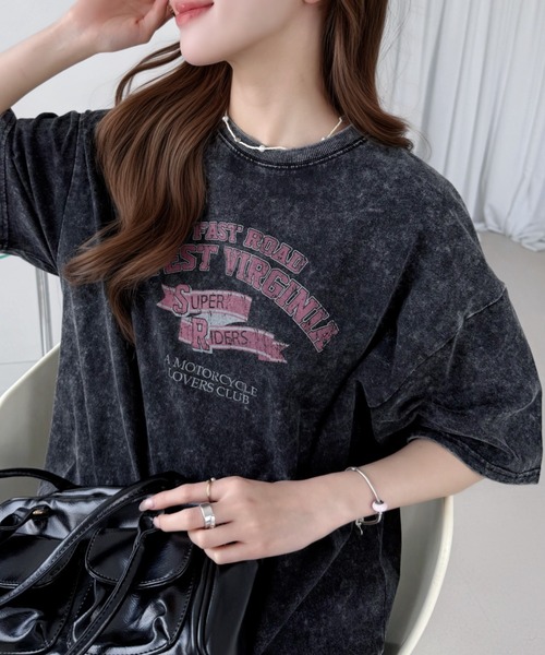 Ada.(エイダ)の「ピグメントプリント オーバーサイズ Tシャツ(Tシャツ/カットソー・レディース・ブラック系その他3/ブラック系その他/ブラック系その他2・L/M)」の1枚目の写真
