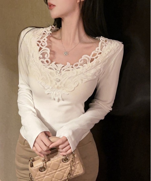 gossip！ロサンゼルス（ゴシップロサンゼルス）の「Y2K レース  きれいめニット（長袖）（Tシャツ/カットソー・レディース・ブラック/ホワイト・M/L）」の15枚目の写真