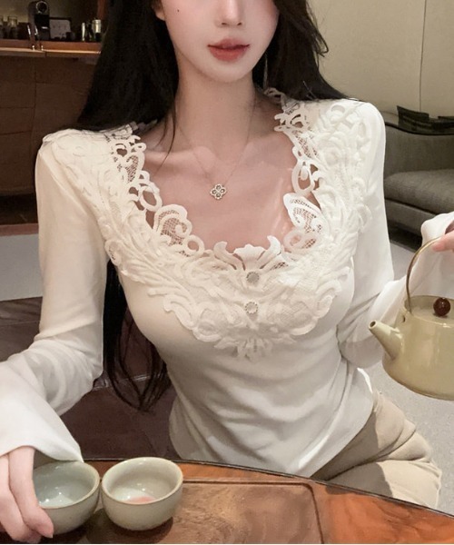 gossip！ロサンゼルス（ゴシップロサンゼルス）の「Y2K レース  きれいめニット（長袖）（Tシャツ/カットソー・レディース・ブラック/ホワイト・M/L）」の16枚目の写真