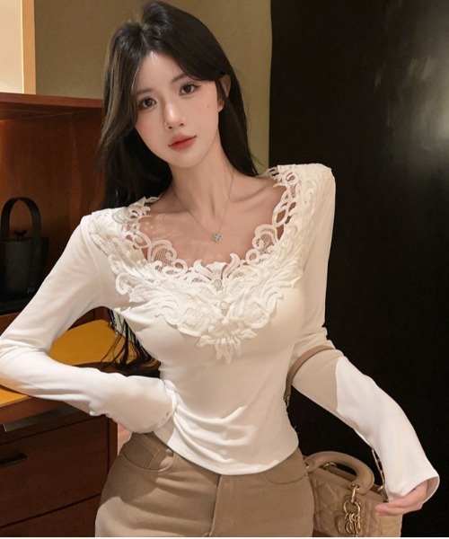 gossip！ロサンゼルス（ゴシップロサンゼルス）の「Y2K レース  きれいめニット（長袖）（Tシャツ/カットソー・レディース・ブラック/ホワイト・M/L）」の18枚目の写真