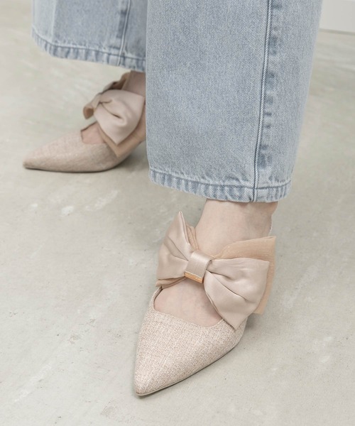 RANDA(ランダ)の「ビッグリボンミュールパンプス(パンプス・レディース・アイボリー/ブラック/ピンク・M/L/S/LL)」の3枚目の写真