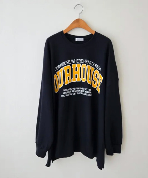 VIVID LADY(ビビッドレディー)の「フロントロゴプリント オーバーサイズ ロングTシャツ(Tシャツ/カットソー・レディース・ライトグレー/グレー/ネイビー・FREE)」の9枚目の写真