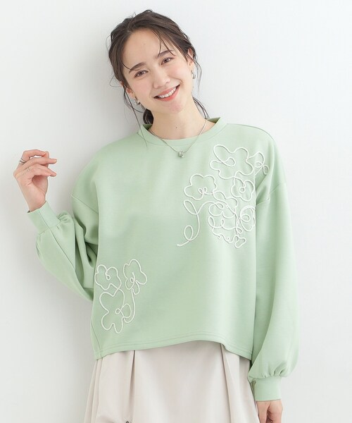 SHOO・LA・RUE（シューラルー）の「【S-LL】美しいシルエット お花ロープ刺繍ダンボールトップス（Tシャツ/カットソー・レディース・グリーン系/オフホワイト/ブラック・04/03/02/01）」の12枚目の写真