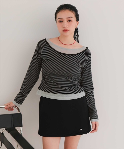 miette(ミエット)の「配色レイヤード風トップス(Tシャツ/カットソー・レディース・ネイビー/ブラウン/ピンク/ライトイエロー/ブラック系その他/グレー系その他・S/M/L)」の2枚目の写真