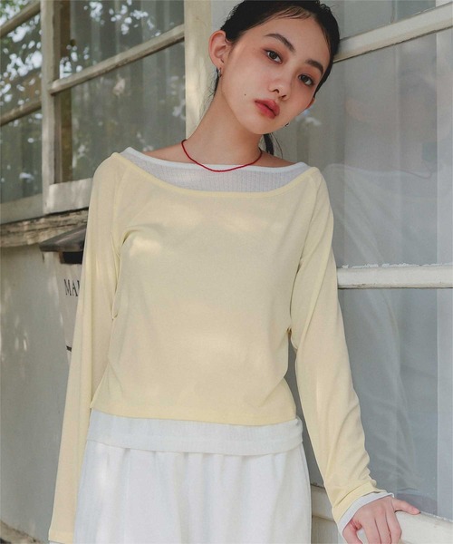 miette(ミエット)の「配色レイヤード風トップス(Tシャツ/カットソー・レディース・ネイビー/ブラウン/ピンク/ライトイエロー/ブラック系その他/グレー系その他・S/M/L)」の5枚目の写真