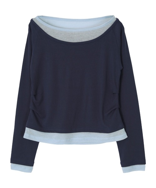 miette(ミエット)の「配色レイヤード風トップス(Tシャツ/カットソー・レディース・ネイビー/ブラウン/ピンク/ライトイエロー/ブラック系その他/グレー系その他・S/M/L)」の9枚目の写真