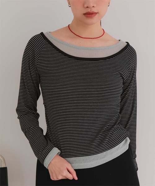 miette(ミエット)の「配色レイヤード風トップス(Tシャツ/カットソー・レディース・ネイビー/ブラウン/ピンク/ライトイエロー/ブラック系その他/グレー系その他・S/M/L)」の13枚目の写真
