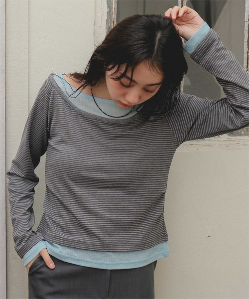 miette(ミエット)の「配色レイヤード風トップス(Tシャツ/カットソー・レディース・ネイビー/ブラウン/ピンク/ライトイエロー/ブラック系その他/グレー系その他・S/M/L)」の20枚目の写真