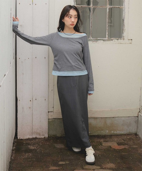 miette(ミエット)の「配色レイヤード風トップス(Tシャツ/カットソー・レディース・ネイビー/ブラウン/ピンク/ライトイエロー/ブラック系その他/グレー系その他・S/M/L)」の21枚目の写真