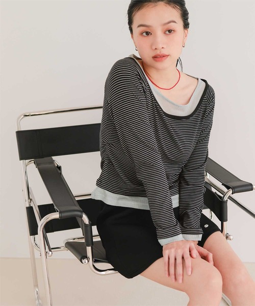 miette(ミエット)の「配色レイヤード風トップス(Tシャツ/カットソー・レディース・ネイビー/ブラウン/ピンク/ライトイエロー/ブラック系その他/グレー系その他・S/M/L)」の16枚目の写真
