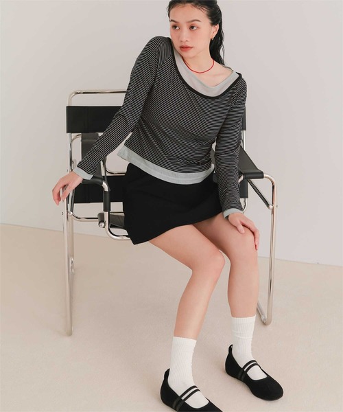 miette(ミエット)の「配色レイヤード風トップス(Tシャツ/カットソー・レディース・ネイビー/ブラウン/ピンク/ライトイエロー/ブラック系その他/グレー系その他・S/M/L)」の17枚目の写真