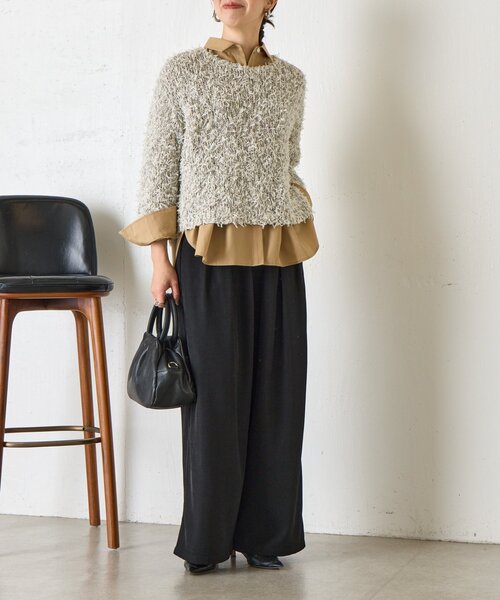 Jena espace merveilleux（ジェナ　エスパスメルヴェイユ）の「リボンチュールミックスニット（ニット/セーター・レディース・グレー/ベージュ・FREE）」の3枚目の写真