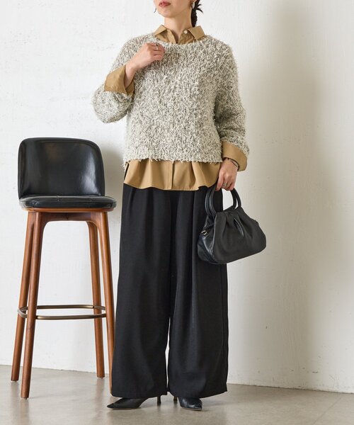 Jena espace merveilleux（ジェナ　エスパスメルヴェイユ）の「リボンチュールミックスニット（ニット/セーター・レディース・グレー/ベージュ・FREE）」の4枚目の写真