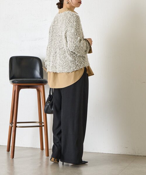 Jena espace merveilleux（ジェナ　エスパスメルヴェイユ）の「リボンチュールミックスニット（ニット/セーター・レディース・グレー/ベージュ・FREE）」の5枚目の写真