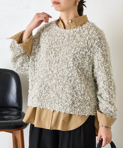 Jena espace merveilleux（ジェナ　エスパスメルヴェイユ）の「リボンチュールミックスニット（ニット/セーター・レディース・グレー/ベージュ・FREE）」の8枚目の写真