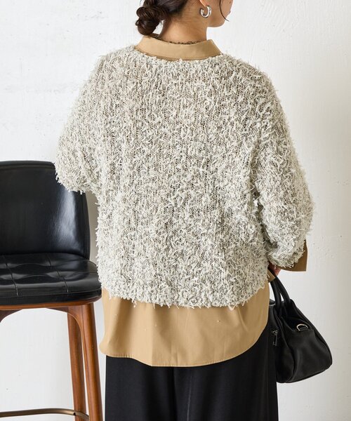 Jena espace merveilleux（ジェナ　エスパスメルヴェイユ）の「リボンチュールミックスニット（ニット/セーター・レディース・グレー/ベージュ・FREE）」の9枚目の写真