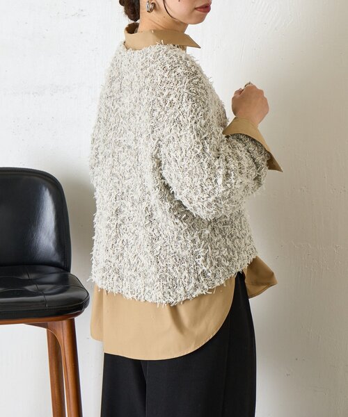 Jena espace merveilleux（ジェナ　エスパスメルヴェイユ）の「リボンチュールミックスニット（ニット/セーター・レディース・グレー/ベージュ・FREE）」の10枚目の写真