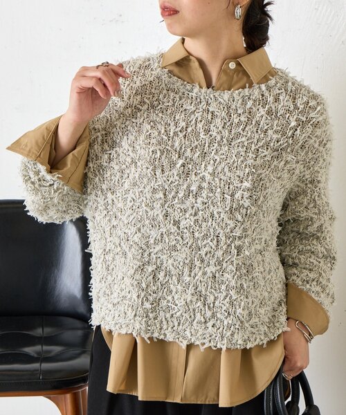 Jena espace merveilleux（ジェナ　エスパスメルヴェイユ）の「リボンチュールミックスニット（ニット/セーター・レディース・グレー/ベージュ・FREE）」の11枚目の写真