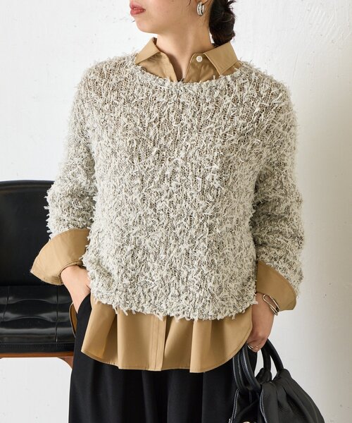 Jena espace merveilleux（ジェナ　エスパスメルヴェイユ）の「リボンチュールミックスニット（ニット/セーター・レディース・グレー/ベージュ・FREE）」の12枚目の写真