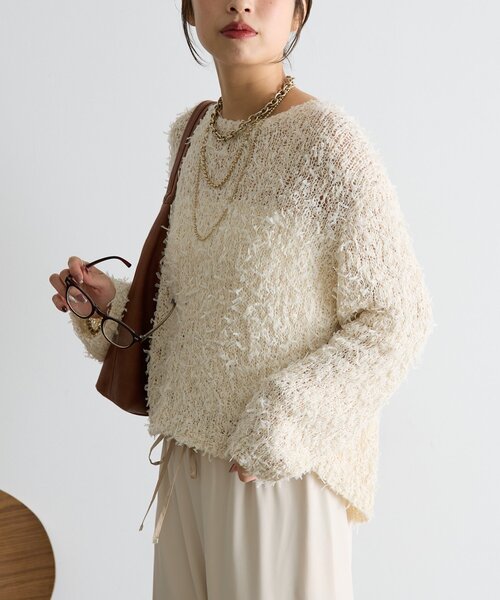 Jena espace merveilleux（ジェナ　エスパスメルヴェイユ）の「リボンチュールミックスニット（ニット/セーター・レディース・グレー/ベージュ・FREE）」の18枚目の写真