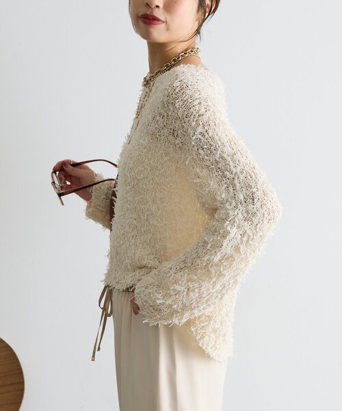 Jena espace merveilleux（ジェナ　エスパスメルヴェイユ）の「リボンチュールミックスニット（ニット/セーター・レディース・グレー/ベージュ・FREE）」の19枚目の写真